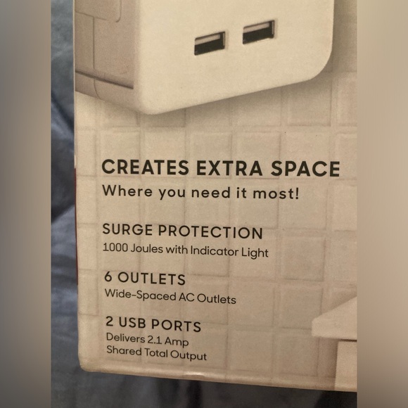 NWT Socket Shelf By Sharper Image 6 outlets 2 USB ports OFFICE DORM BATHROOM - Picture 5 of 9